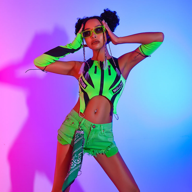 Nightclub DJ Female Fluorescent Green Lead Dance Top