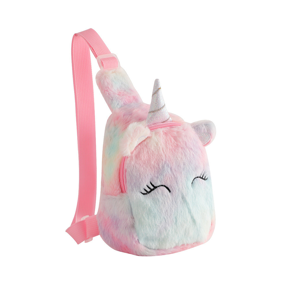 Cartoon Plush Squinting Unicorn Novelty Crossbody Shoulder Bags