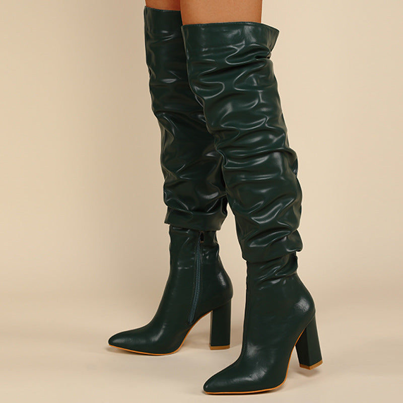 Chunky Heel High Zipper Over The Knee Boots