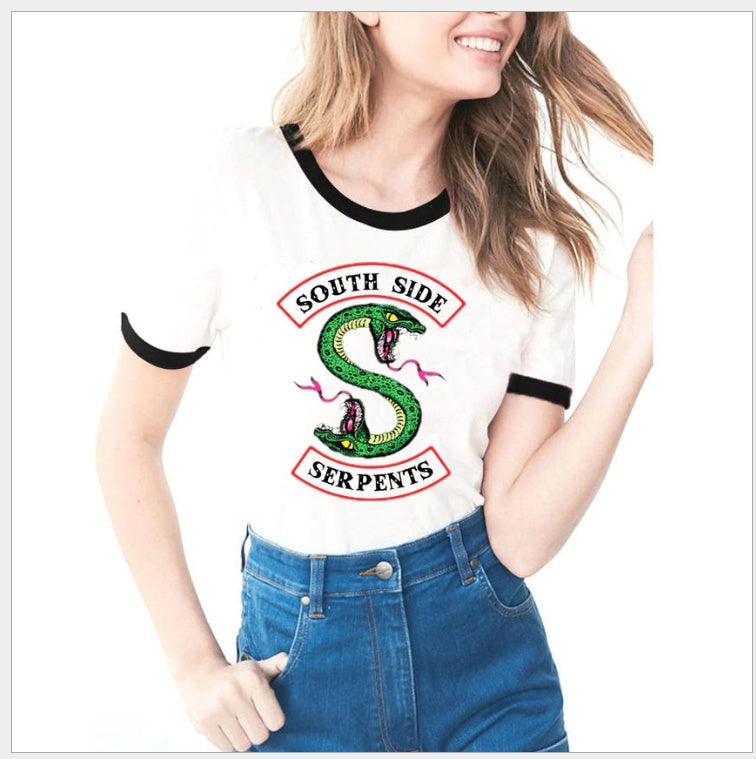 Riverdale Southside Serpents Round Neck Short Sleeved Graphic Print Tee Shirt