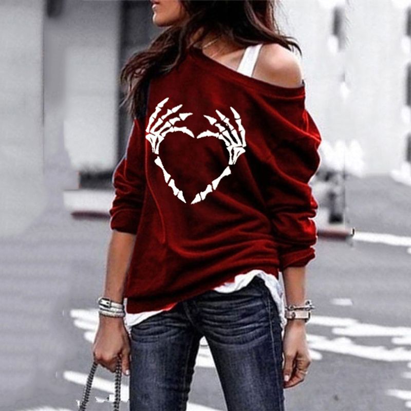 Plus Size Skeleton Heart Hands Pattern Graphic Printed Sweatshirts