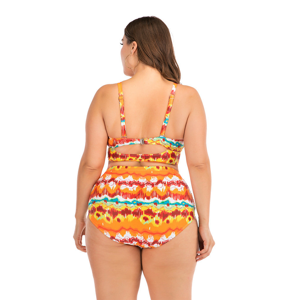 Plus Size Two Piece Tie Dye All Over Print Swimsuit