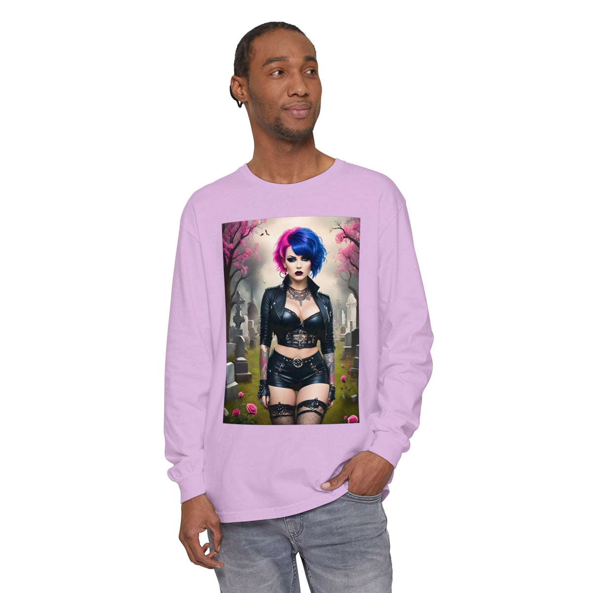 Goth Graveyard Girl Series - Design Thirteen - Unisex Garment-dyed Long Sleeve T-Shirt