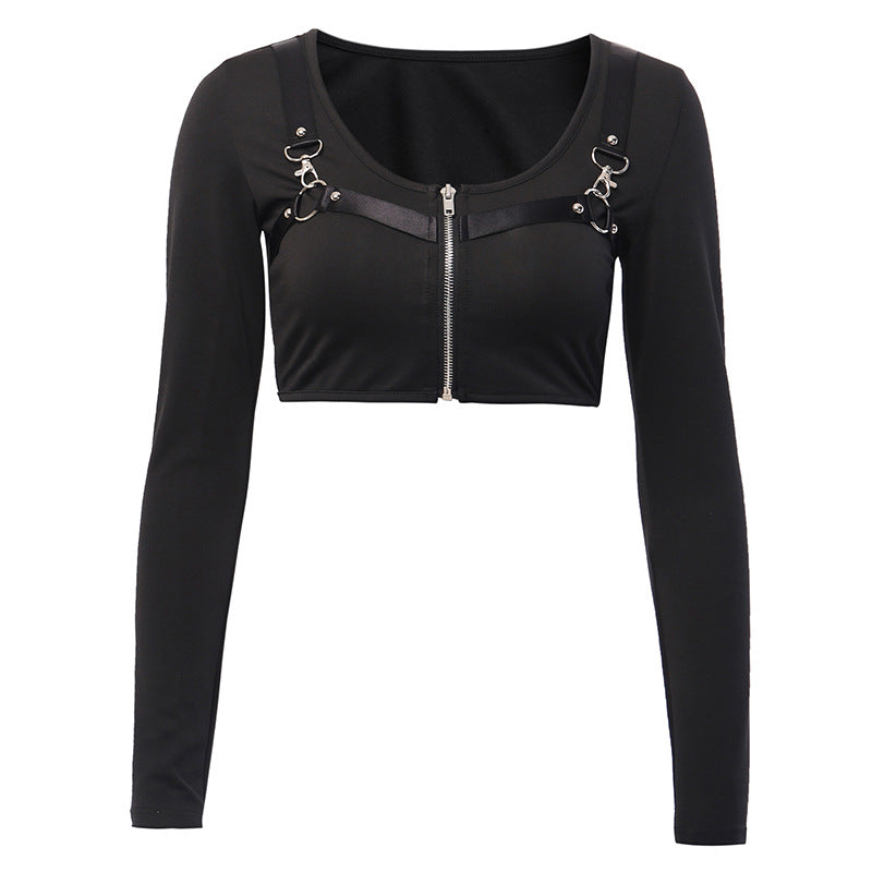 Women's square collar dark long sleeve t-shirt