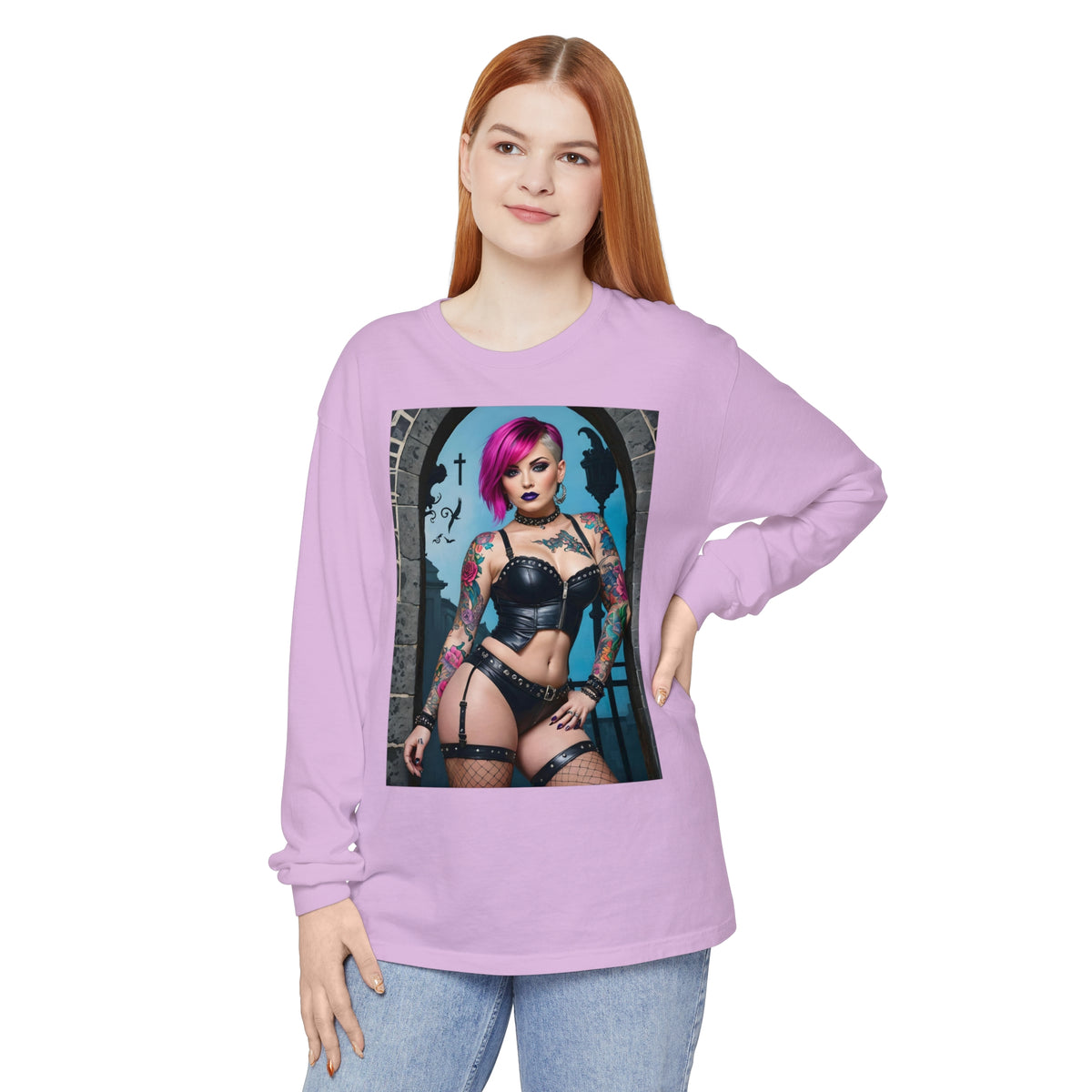 Goth Graveyard Girl Series - Design Six - Unisex Garment-dyed Long Sleeve T-Shirt