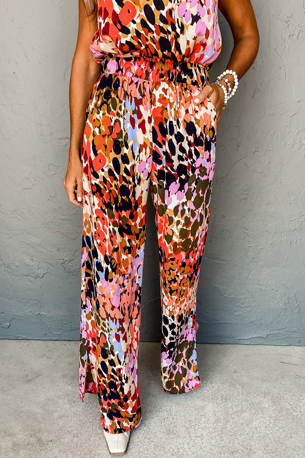 Black Multicolor Leopard Print Halter Tank Top and Pants Set