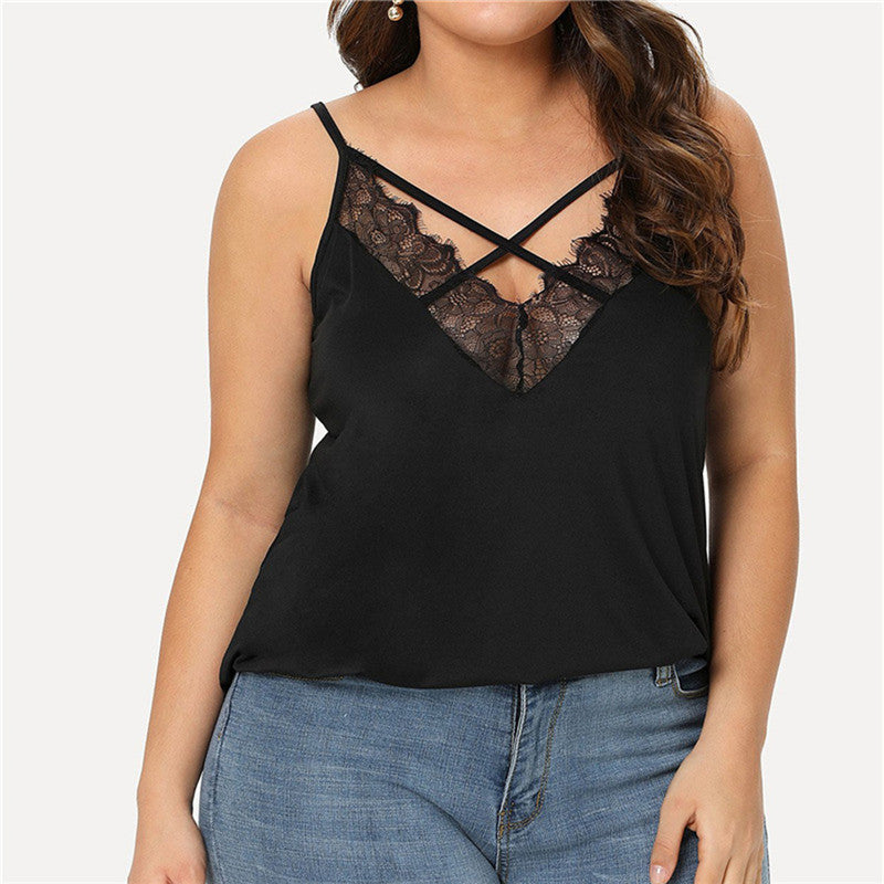 Simple Sexy Plus Size Lace Criss Cross Camisole Tank Top