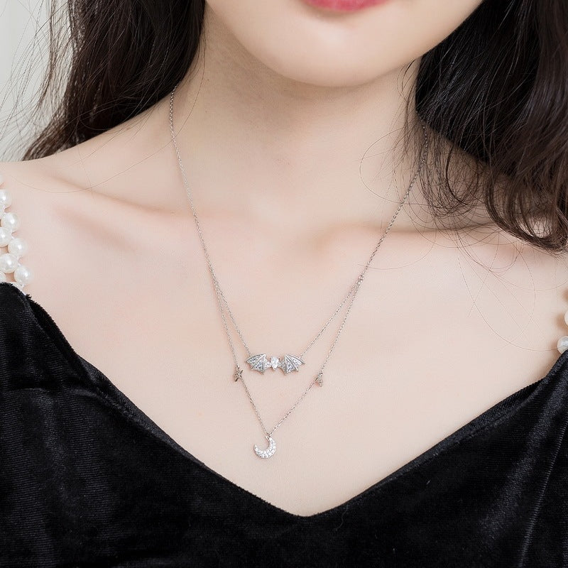 Double Clavicle Bats Stars and Moon Layered Necklace