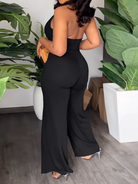 V-Pile Tie - Up Backless Casual Wide-Leg Jumpsuit
 HWUBKQ2MHQ