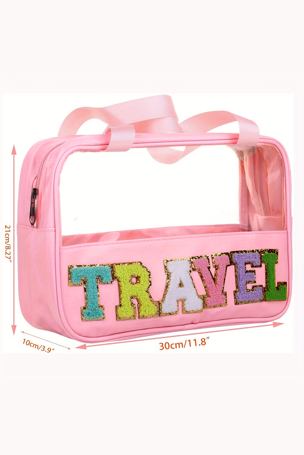 Pink Purple TRAVEL Chenille Letter Clear PVC Makeup Bag