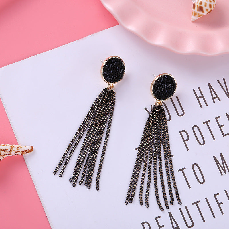 Trendy Black Tassel Boho Wild Statement Earrings