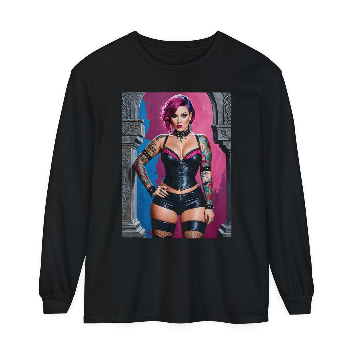 Goth Graveyard Girl Series - Design Five - Unisex Garment-dyed Long Sleeve T-Shirt