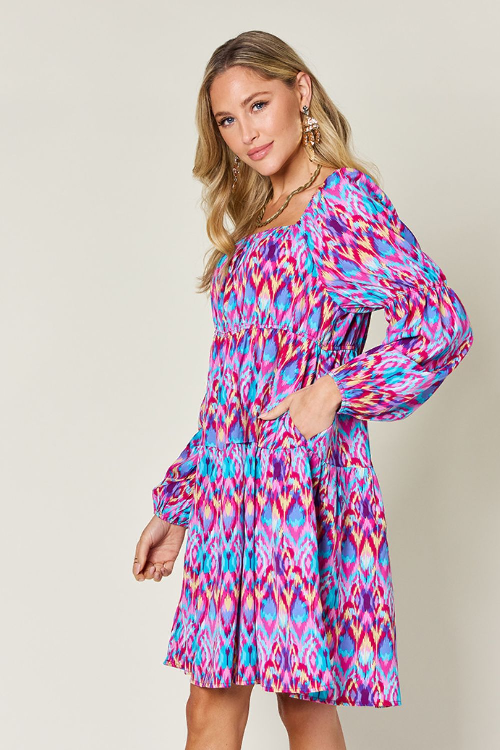 Double Take Full Size Printed Long Sleeve Dress