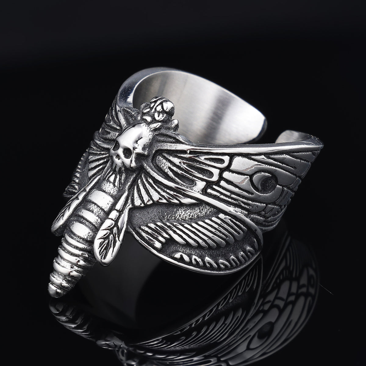 Classic Gothic Death Moth Stainless Steel Trendy Unisex Ring