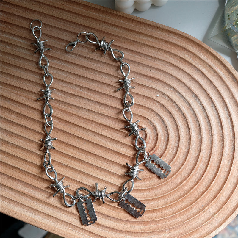 Wires and Blades Punk Wrapped Necklace