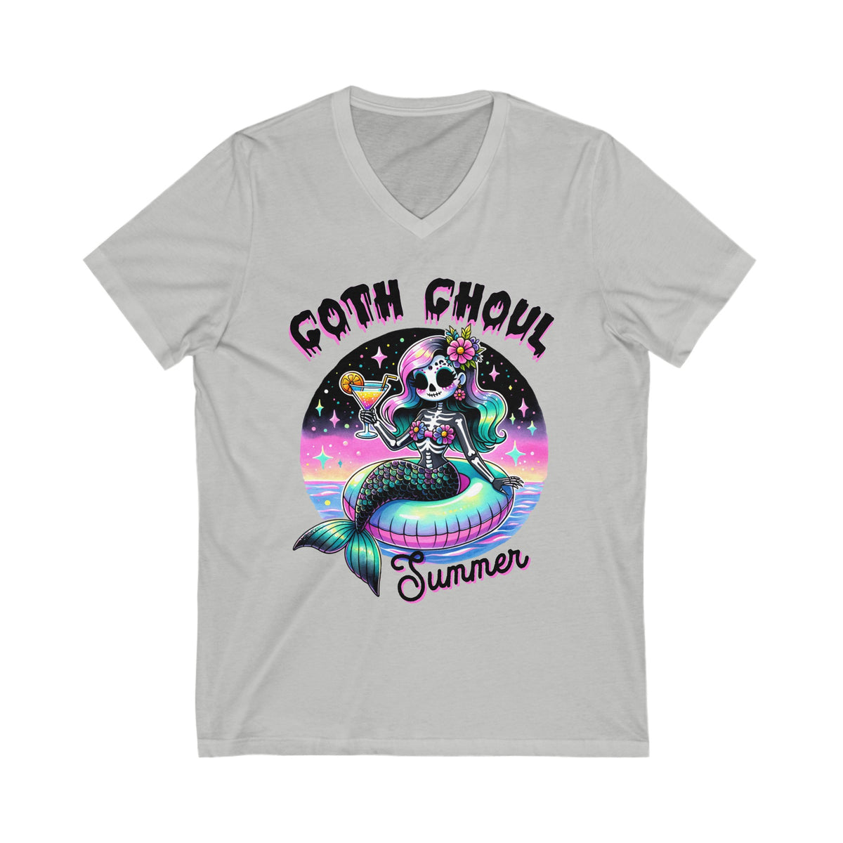 Goth Ghoul Summer Unisex Jersey Short Sleeve V-Neck Tee