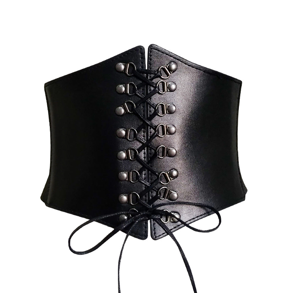 Women's Punk Rivet Lace-up Waist-controlled Slimming Elastic Waistband