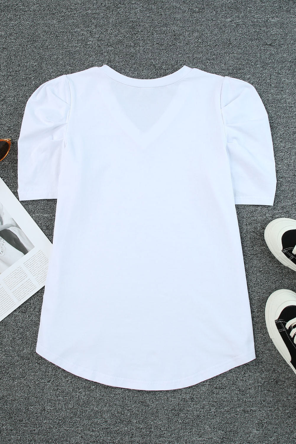 Rose Puff Sleeve V-Neck T-Shirt