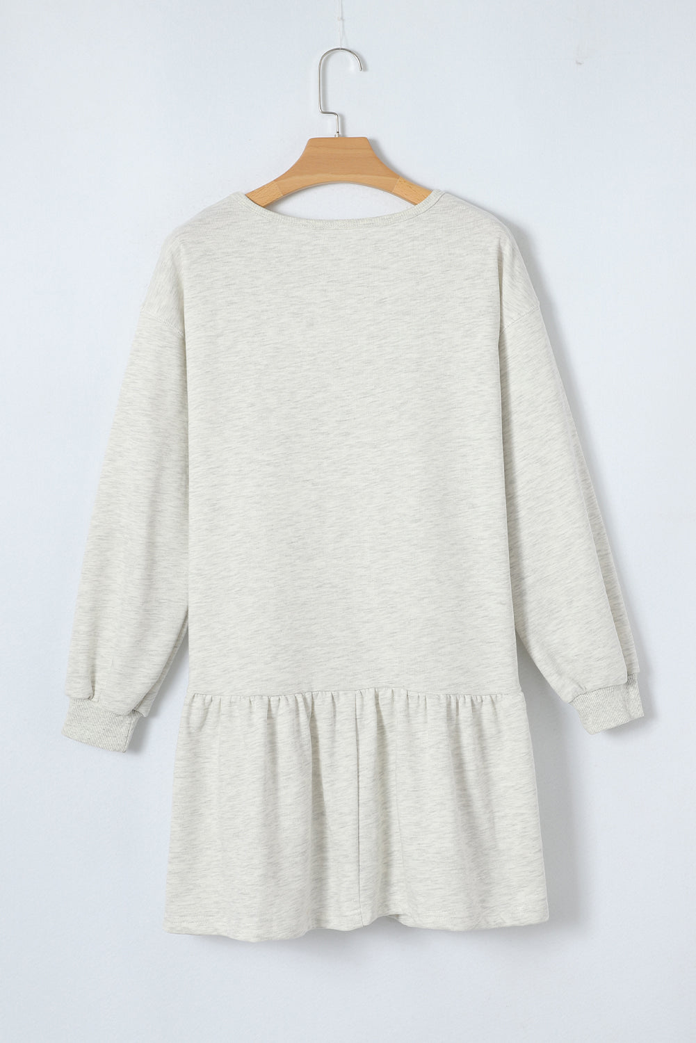 White Solid Color Ruffle Hem Mini Sweatshirt Dress