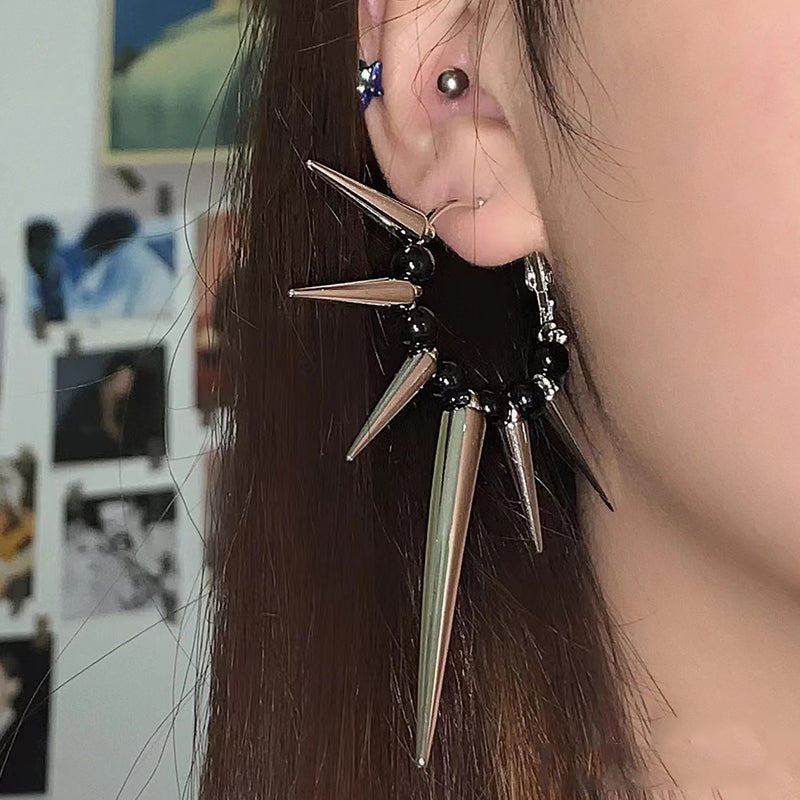 Punk Dark Spike Cone Geometry Earrings