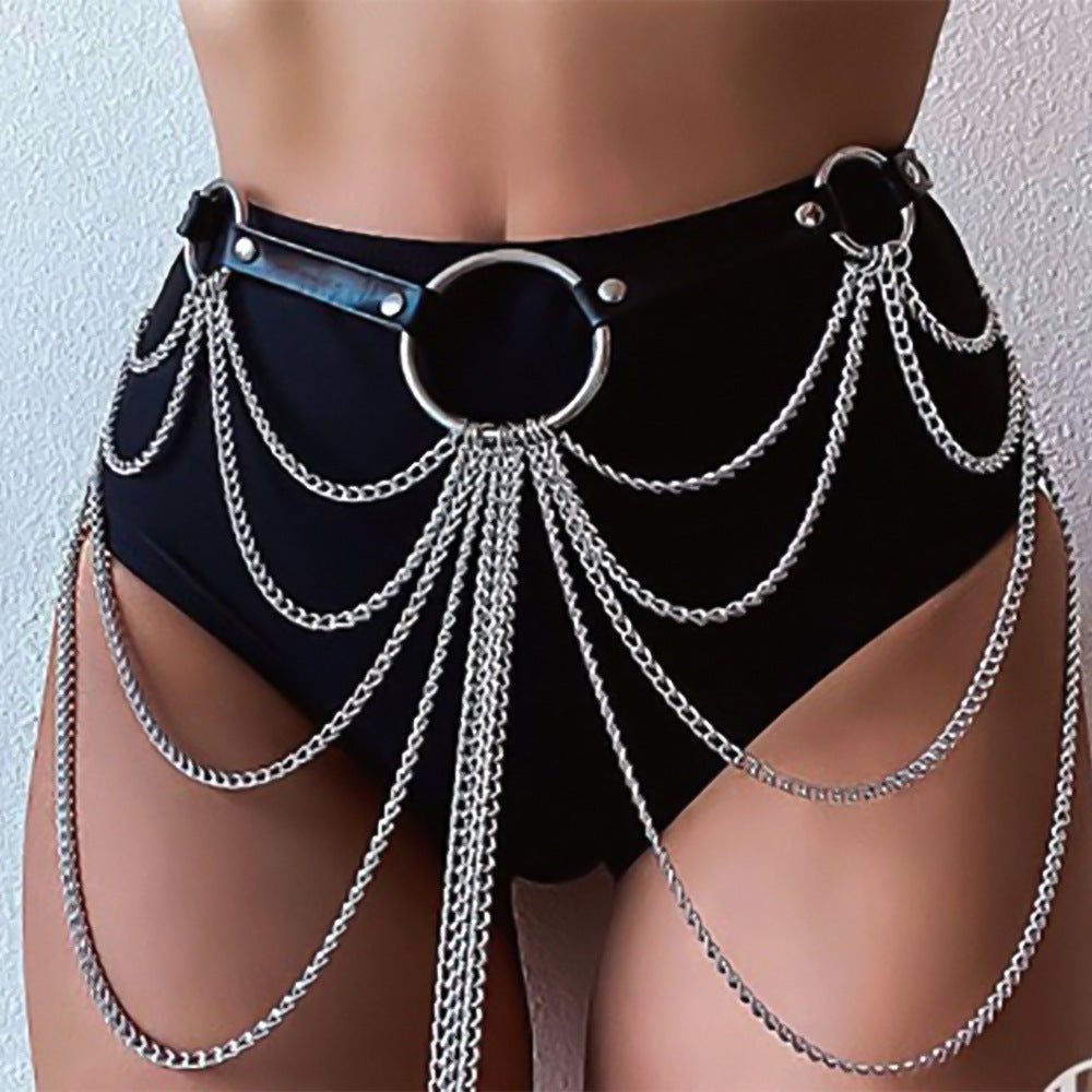 Multi-layer Punk Belt Metal Chain Decoration Tassel Waist Chain Jewelry