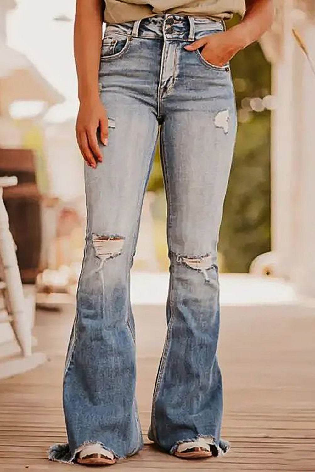 Stylish Distressed Raw Hem Bootcut Jeans for a Trendy Look