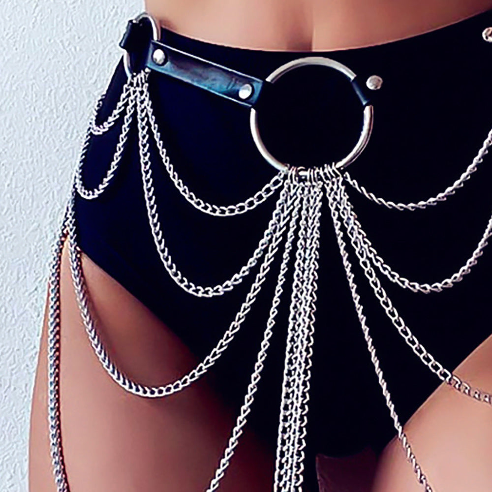 Multi-layer Punk Belt Metal Chain Decoration Tassel Waist Chain Jewelry