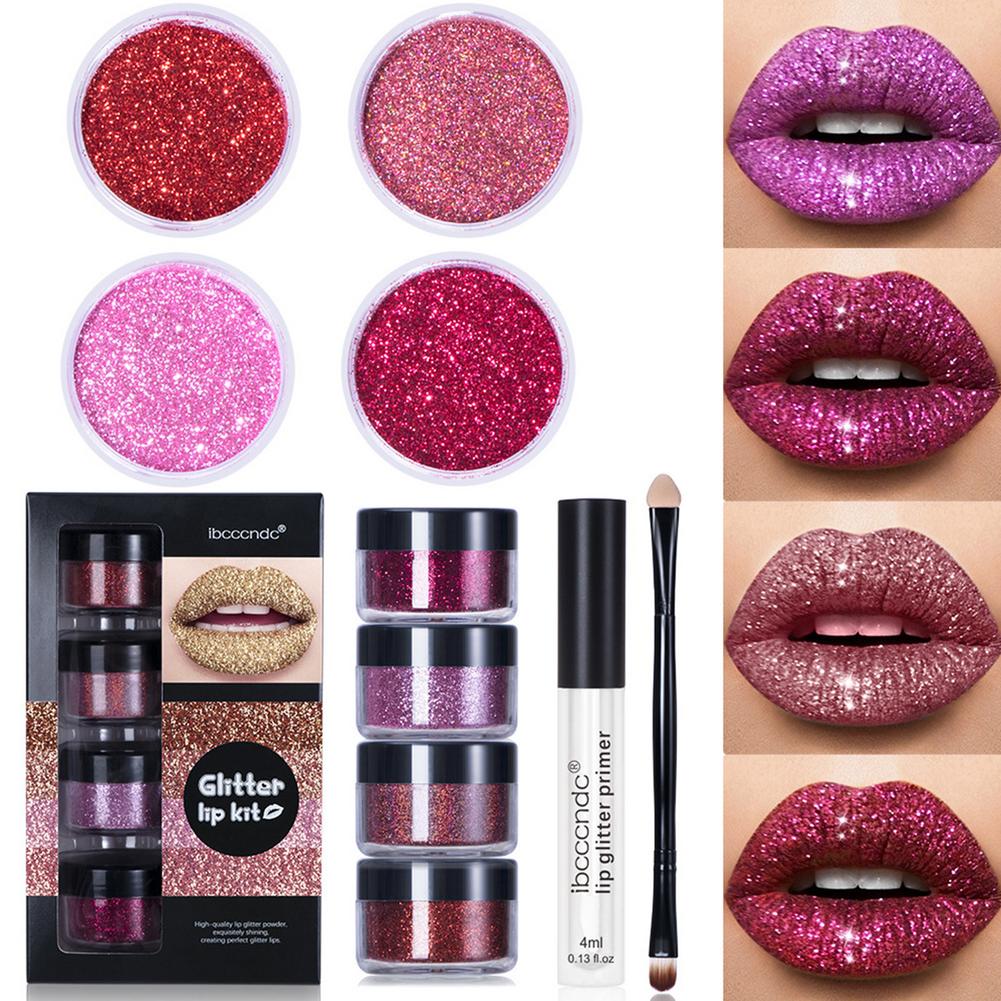 Glitter Lip Liquid Primer and Loose Glitter Sets High Sparkle Liquid Lipstick Lipgloss Cosplay Makeup Sets