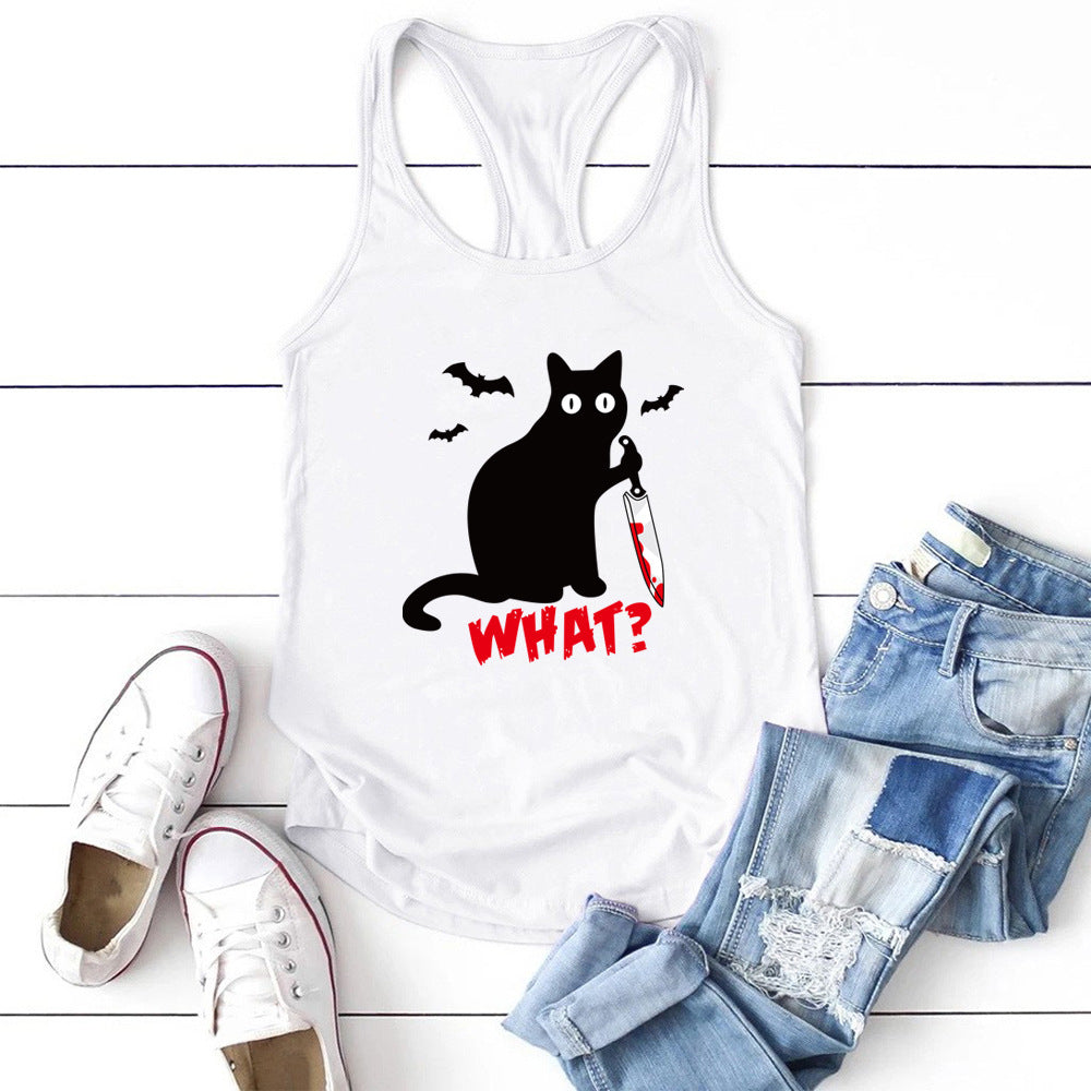 Killer Kitty Knife Graphic Print Racer Back Tank Top