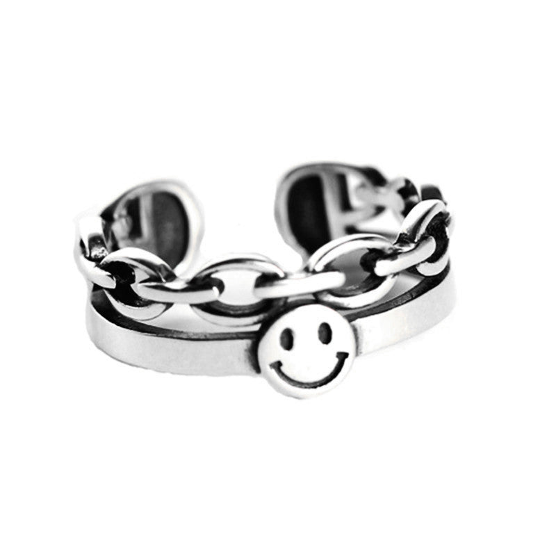 Smiley Face In Chains Retro Adjustable Ring