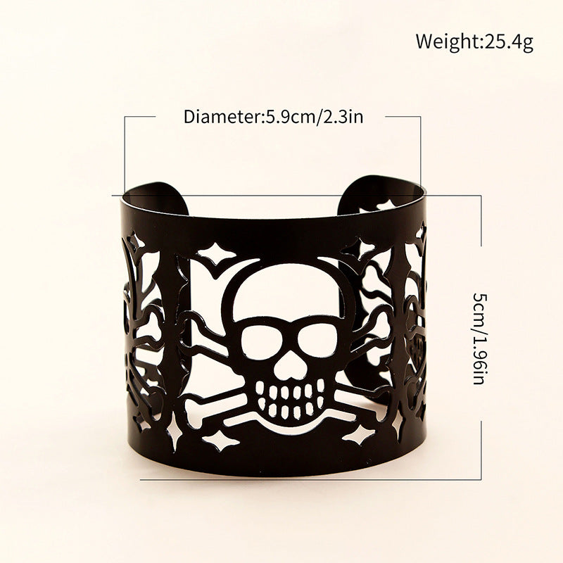 BraceletBlack Skull Bracelet Vintage Punk Gothic Wide Cuff Wristband