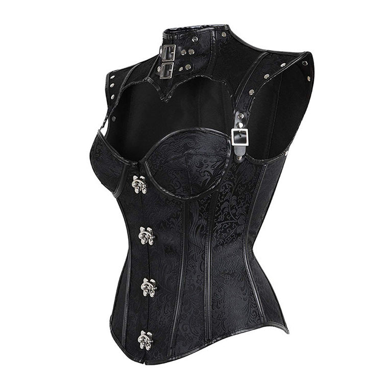 Steampunk Goth Pointed Shoulder Lace Up Corset Top