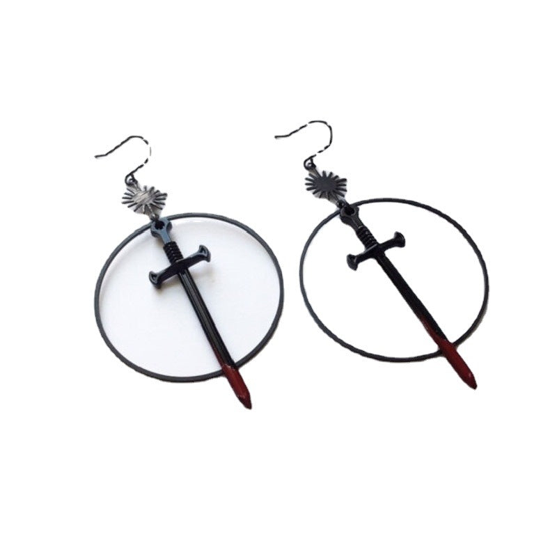 Black Bloody Sword Dagger Gothic Dark Exaggerated Earrings