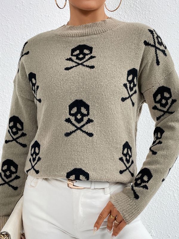 Jacquard Round Neck Pullover Knitted Sweater Women