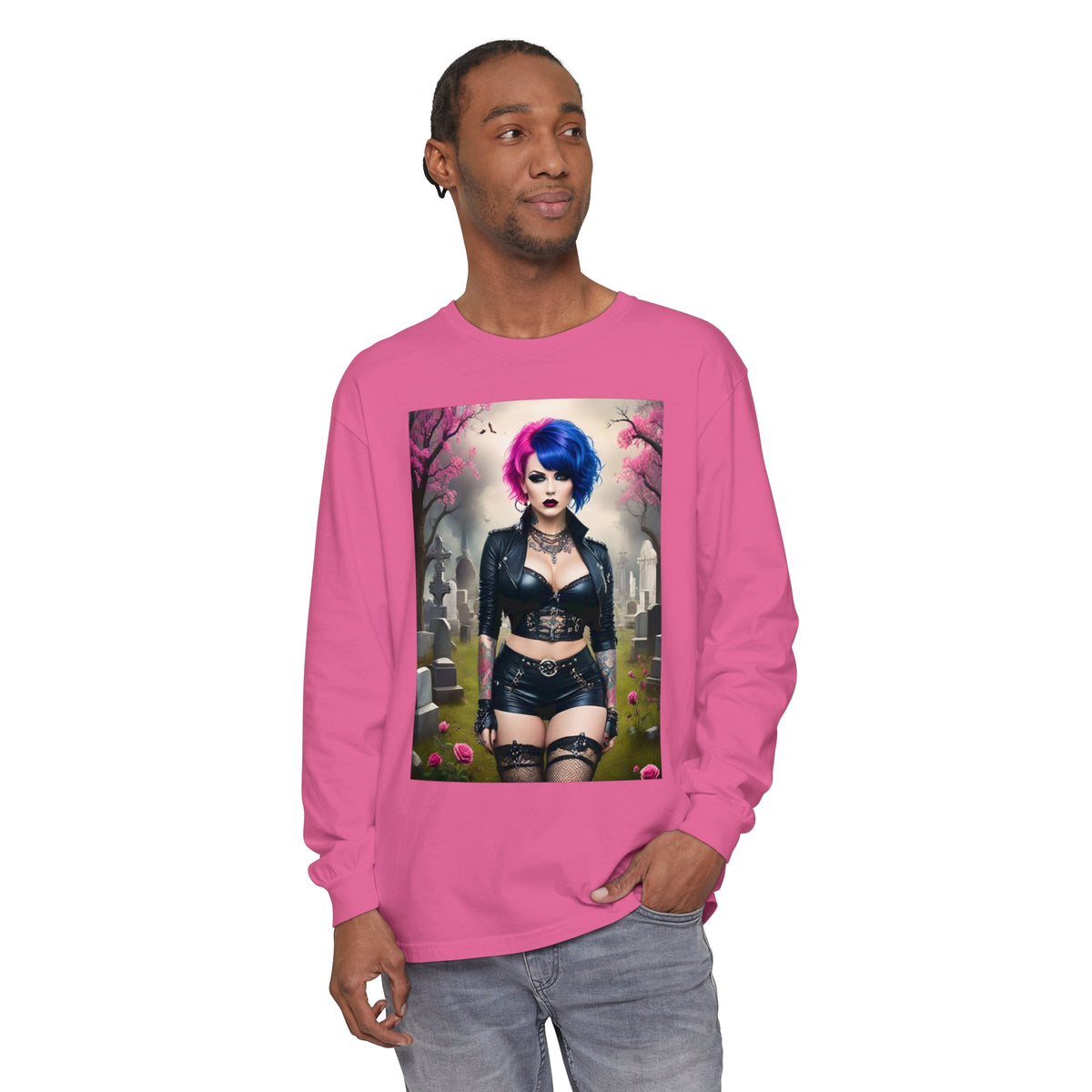 Goth Graveyard Girl Series - Design Thirteen - Unisex Garment-dyed Long Sleeve T-Shirt