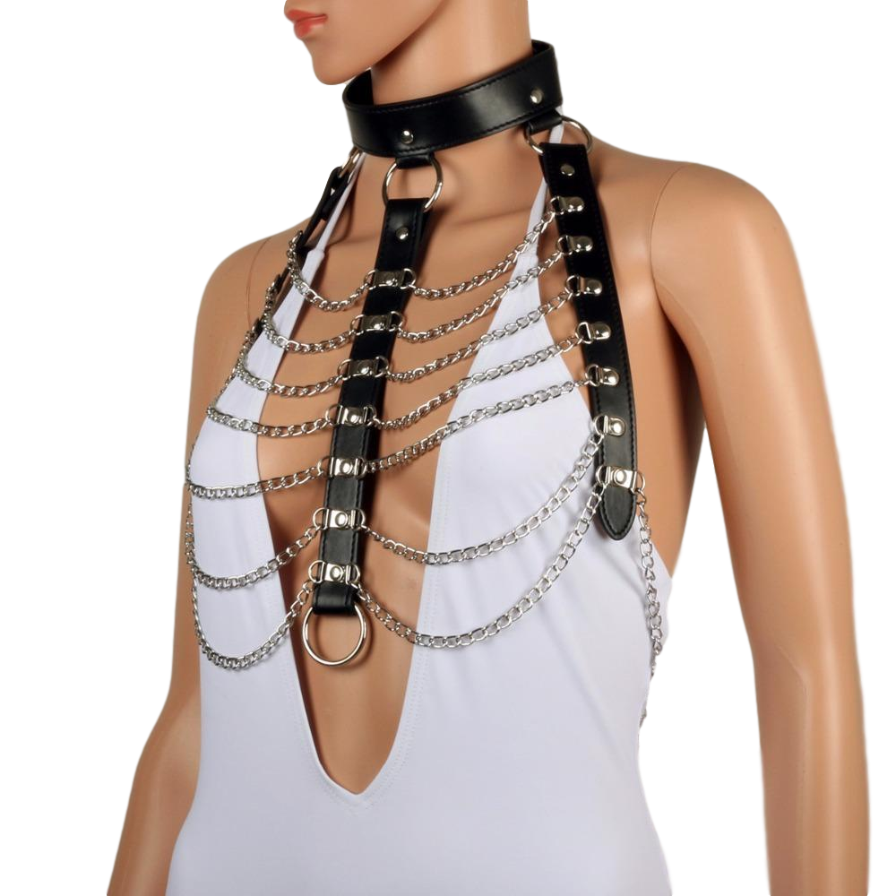 Chainmail Choker PU Metal and Leather Body Chain Jewelry Festival Fashion