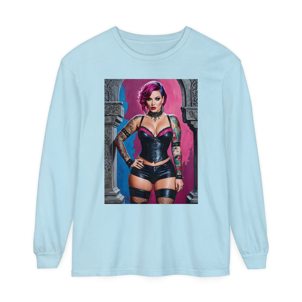 Goth Graveyard Girl Series - Design Five - Unisex Garment-dyed Long Sleeve T-Shirt