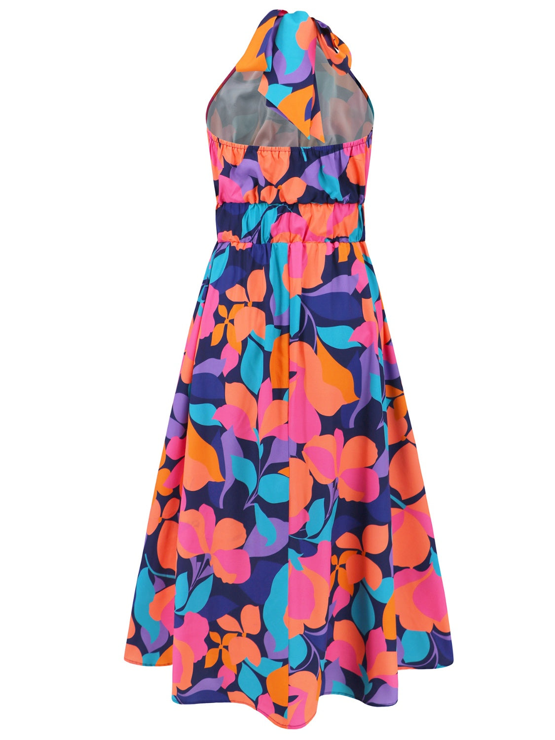 Ruched Printed Halter Neck Boho Sleeveless Dress