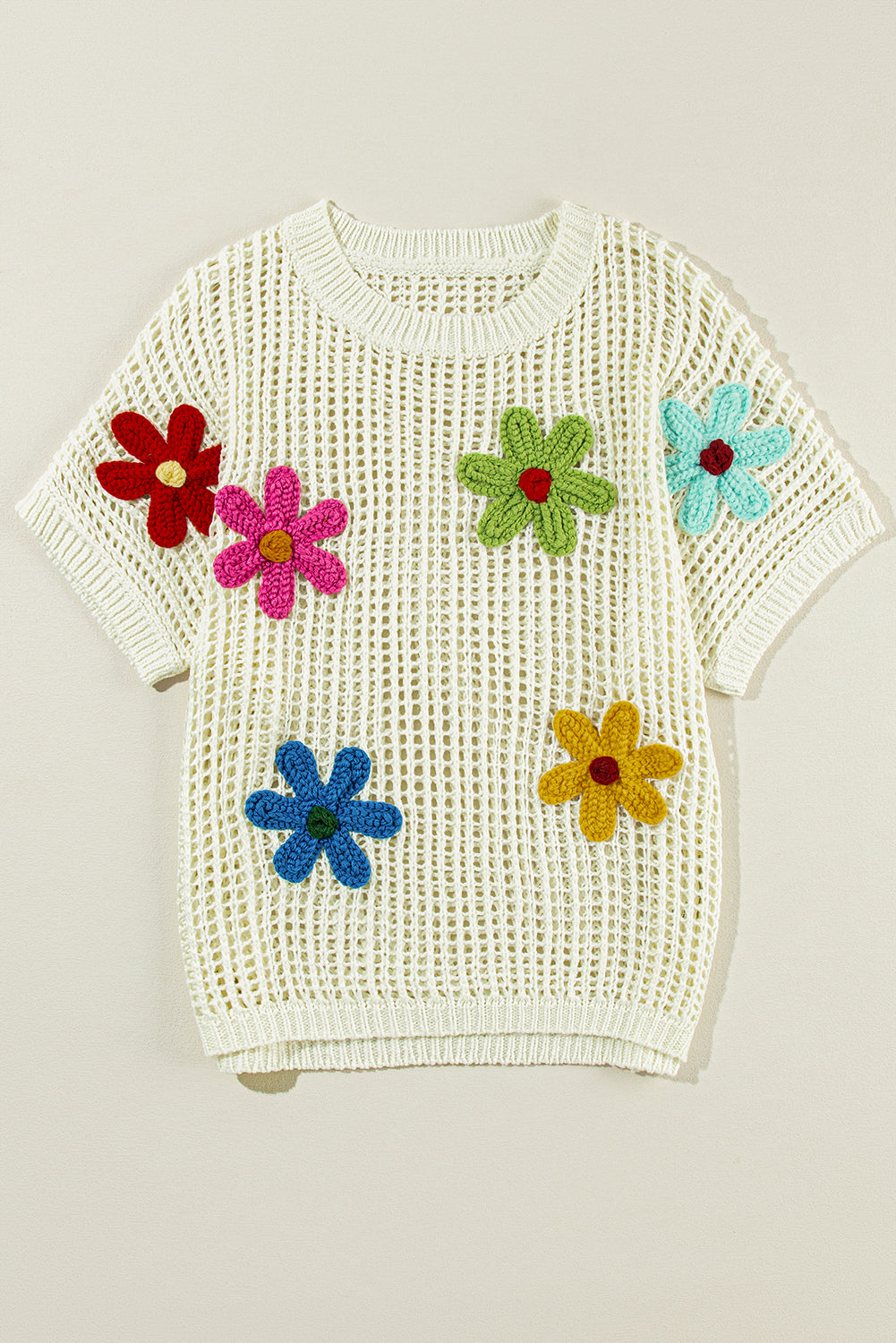 Black Crochet Flower Hollow-out Sweater T Shirt