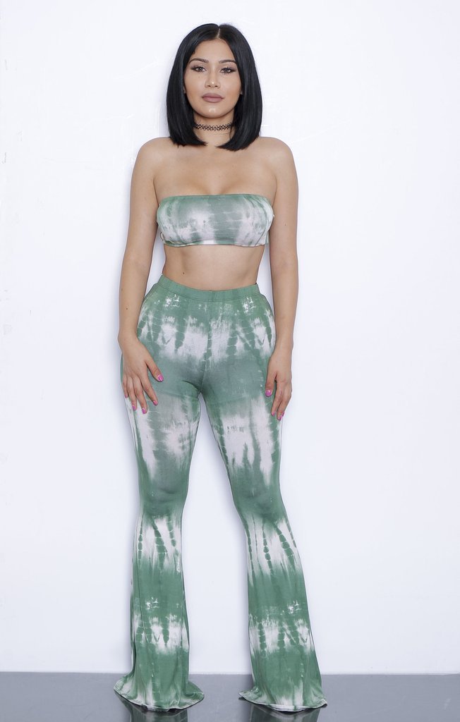 Tie Dye Bandage Tube Top And Flared Leg Pants Two Piece Outfit Sets