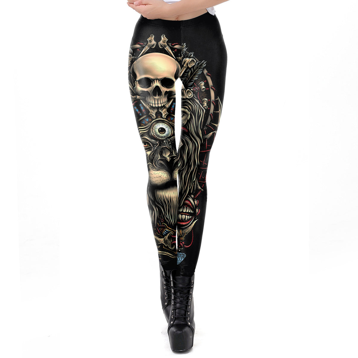 Gold Graphic Print Gothic Steampunk Active Leggings