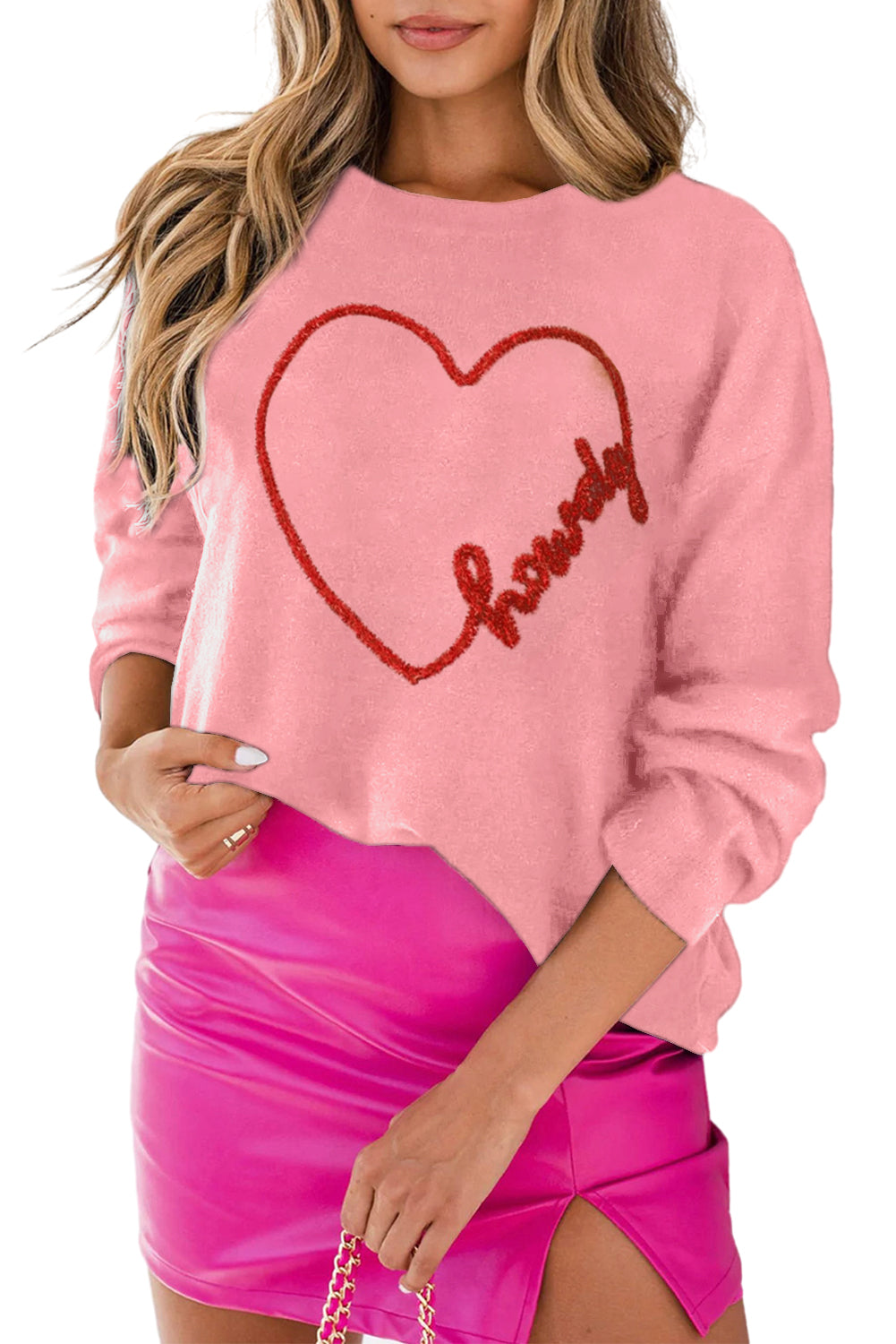 Black Howdy Heart Graphic Round Neck Casual Sweater