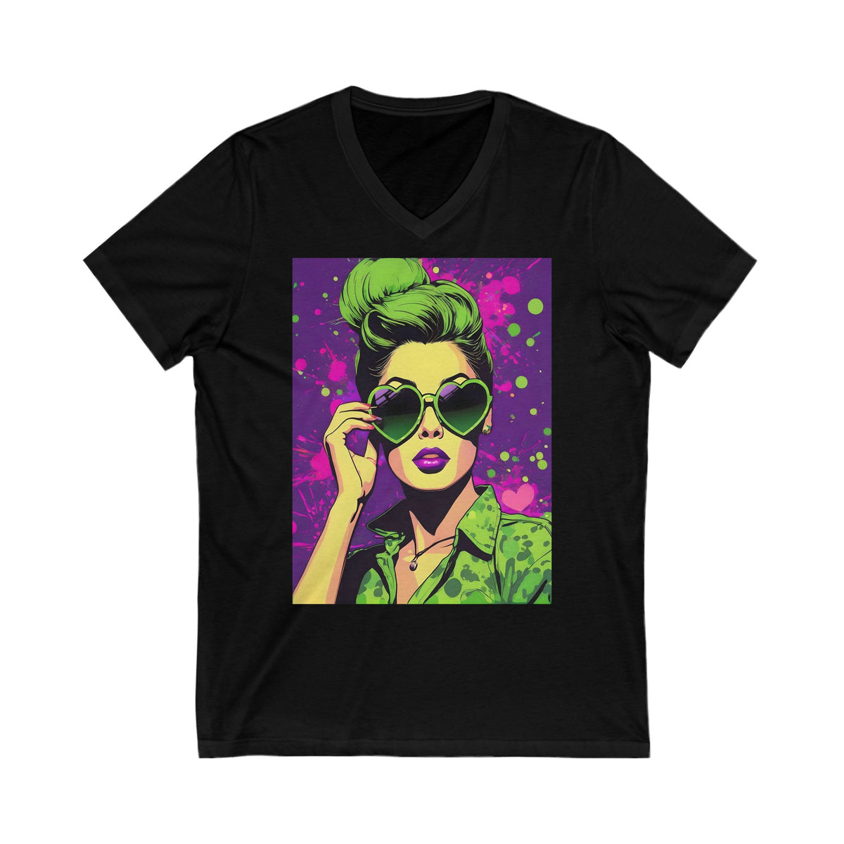 Green And Purple Heart Glasses Beauty Unisex Jersey Short Sleeve V-Neck Tee