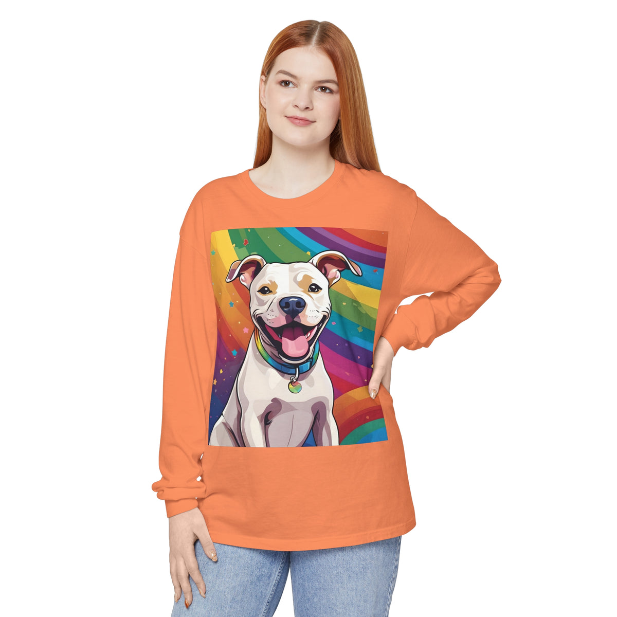 Prideful Pittie 3 Unisex Garment-dyed Long Sleeve T-Shirt