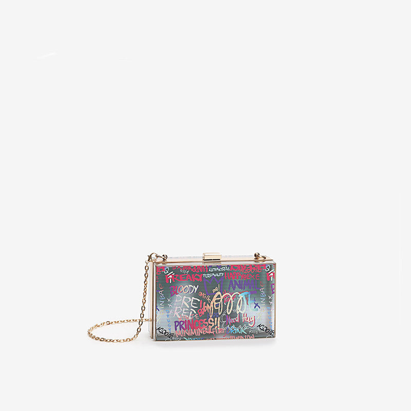 Fashion Graffiti Acrylic Box Transparent Small Square Bag With Chain Strap