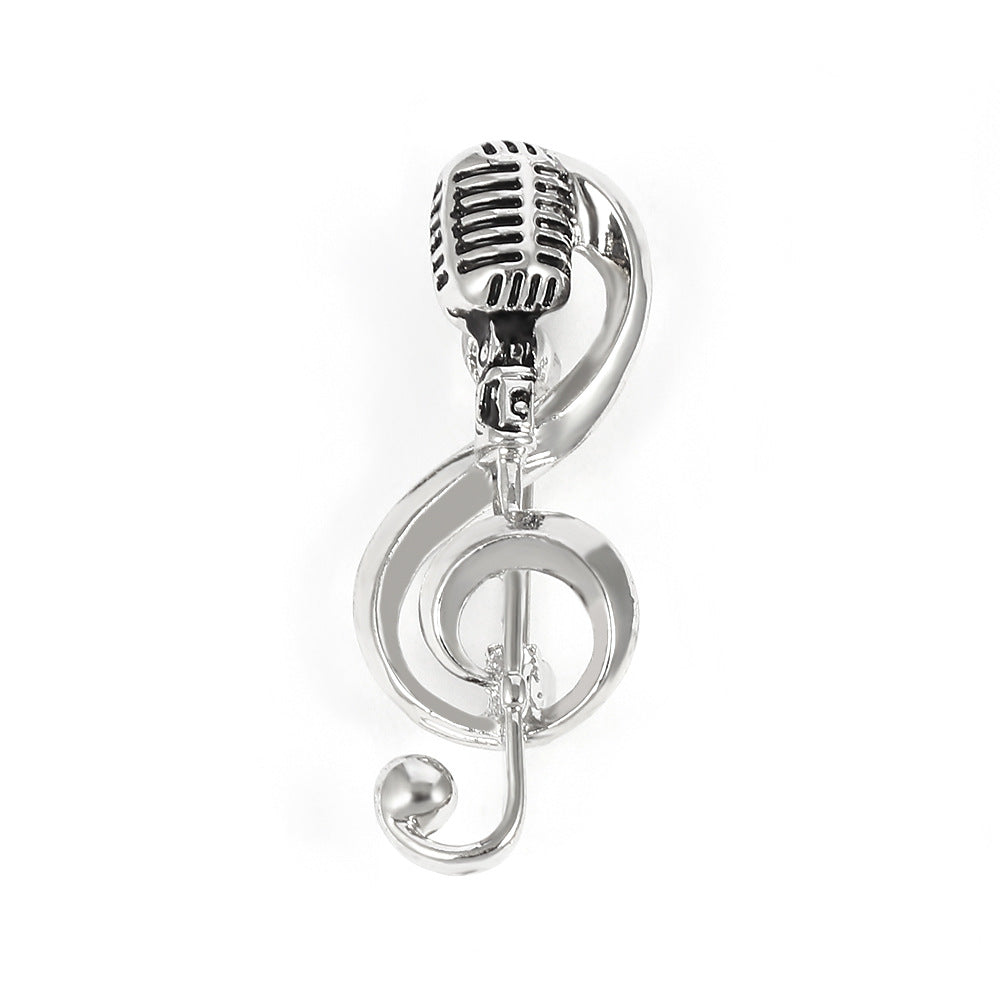 Retro Treble Cleft Microphone Metal Pin