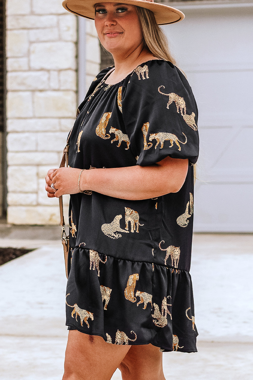 Blue Printed Zebra Pattern Pleated Shirt Tunic Dress