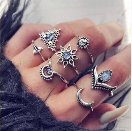 Boho Rhinestone Ring Set