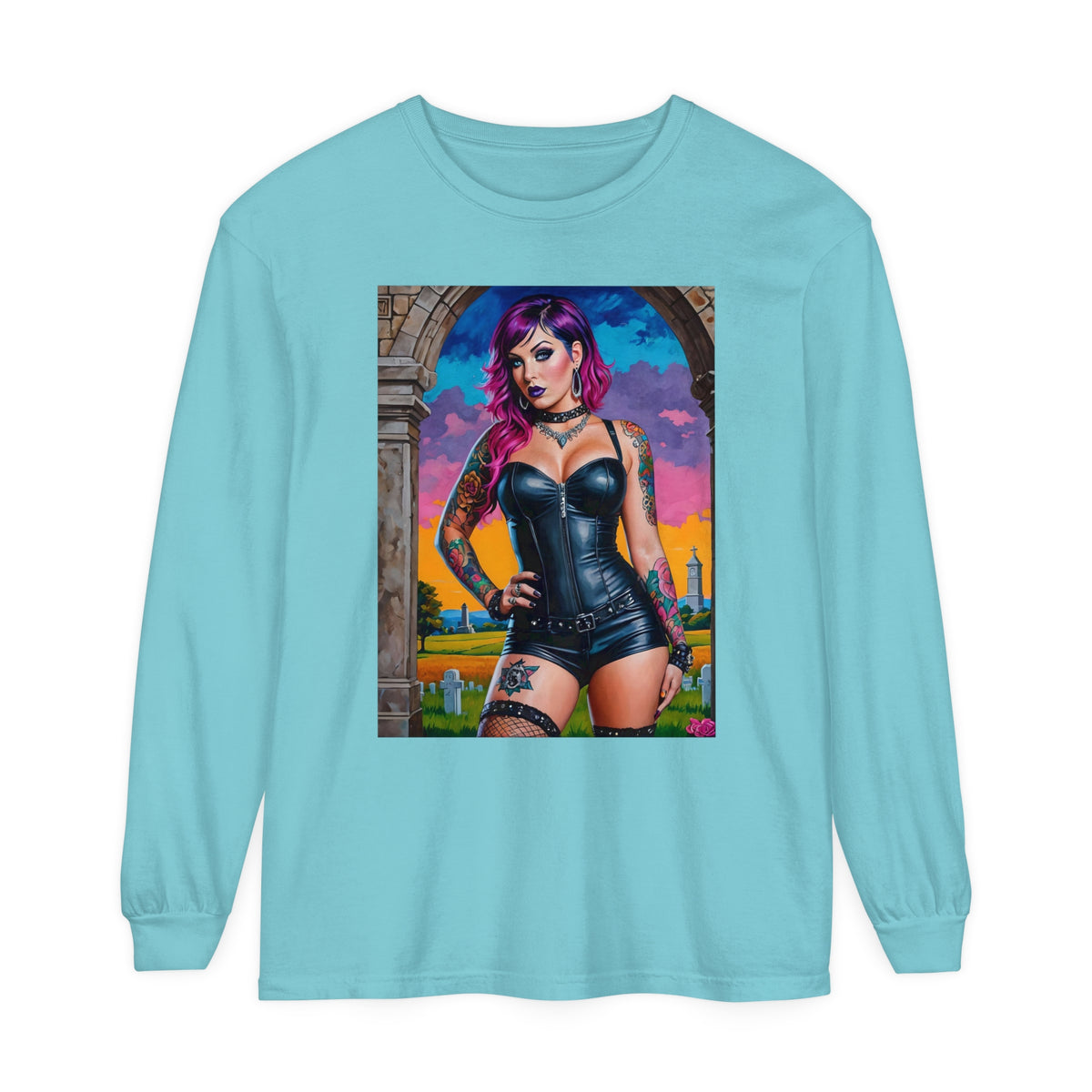 Goth Graveyard Girl Series - Design Three - Unisex Garment-dyed Long Sleeve T-Shirt