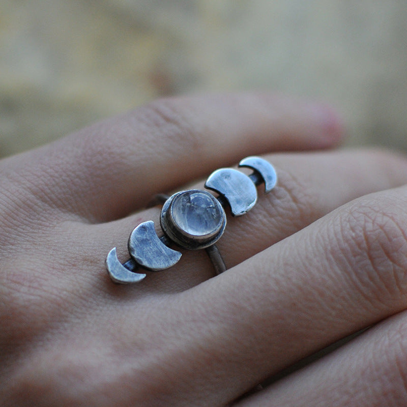 Moon Phases Vintage Boho Moonstone Ring